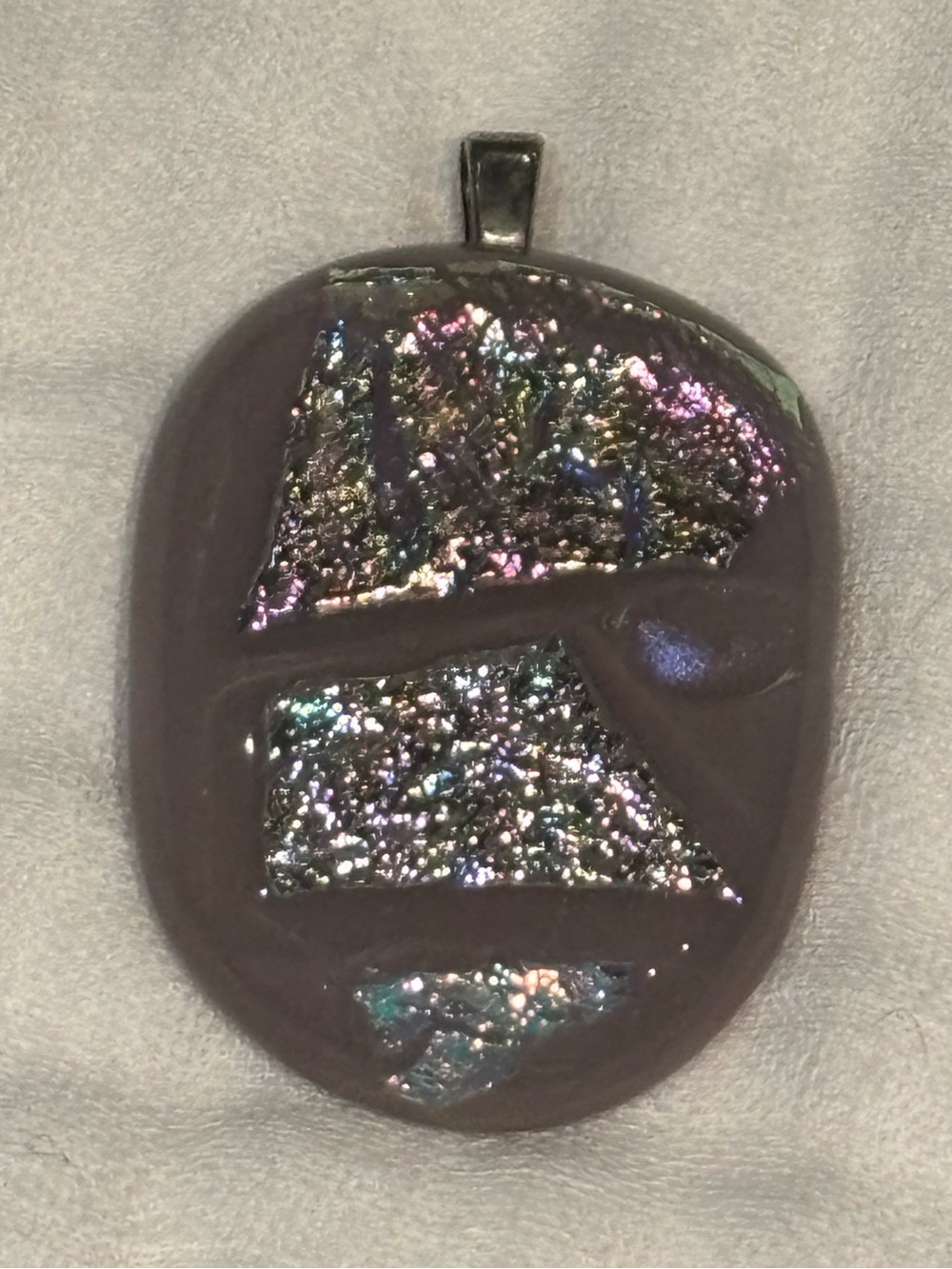 Handcrafted dichroic iridescent fairycore whimsical purple silver glass pendant